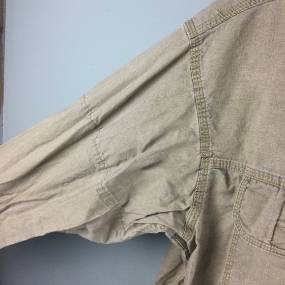 Redhead Tan Cotton Seam Detailed Long Sleeve Button Up Cargo Shirt Size Large - Picture 6 of 9
